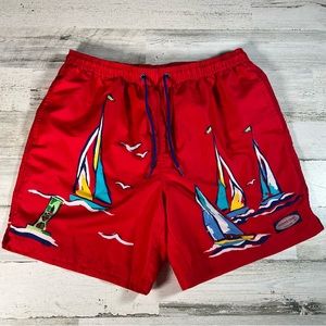 Vineyard Vines Red Sailing The Bay Brief Lined Swim Trunks Boardshort Size Large